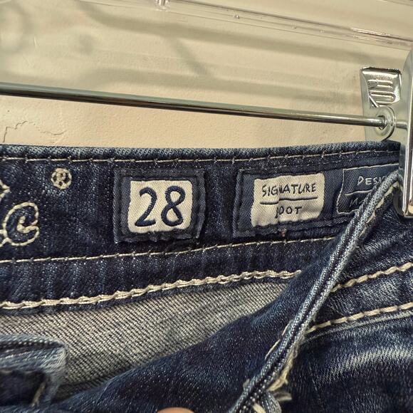 Miss Me Women's Signature Boot Jeans Cross Back Sequin Bling 28 Blue Denim - Picture 5 of 10